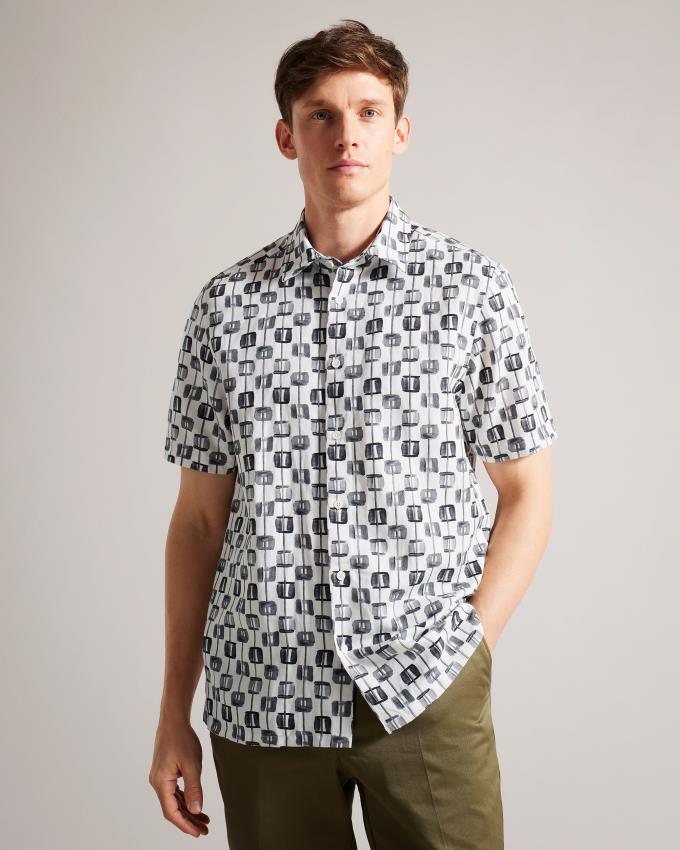 Chemises Ted Baker Painted Geometric Short Sleeve Blanche Homme | GAK-27919190